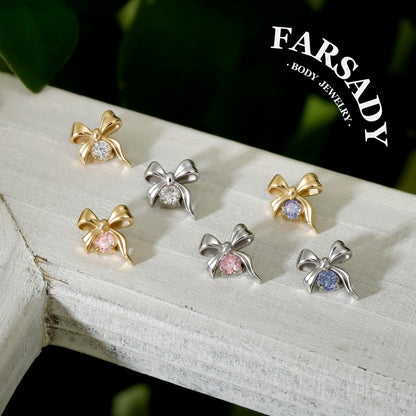 Silk Bow - F136 Titanium Internally Threaded Stud / Fits Cartilage Helix Tragus Lobe Nostril Piercing
