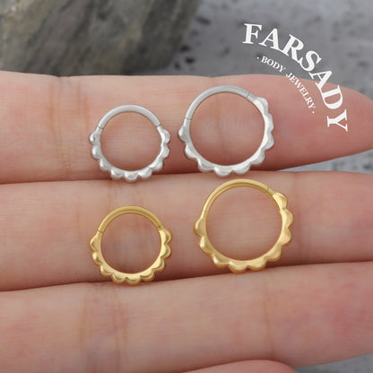 Scallop Edge - 316L Hinged Clicker Hoop / Fits 16G Septum Ring Helix Conch Cartilage Earring