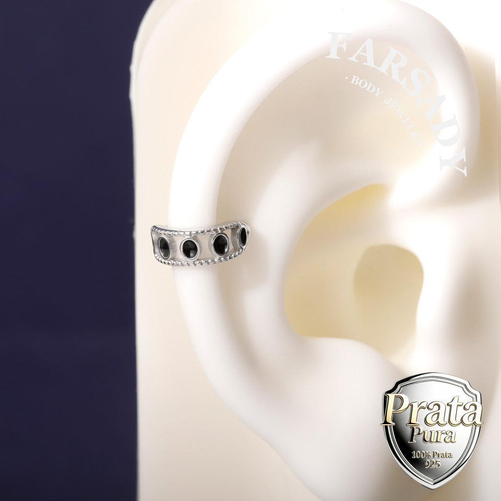 S925 Sterling Silver Conch Hoop 16G Black Enamel Hollow Helix Cartilage Earring Minimalist Body Piercing Jewelry Daily Wear