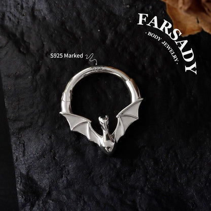 Sterling Silver Fly Dragon Hinged Septum Clicker, 18k Plated Gold Dragon Daith Hoop Earring, 16G 8mm Helix Piercing Jewelry, Orginal Design