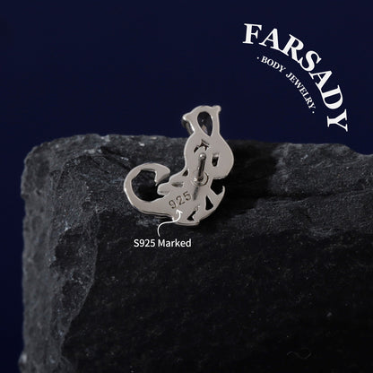 Sterling Silver Crimson Scorpion Helix Stud Threadless Push In  Earring 18K Gold Plated Tragus Conch Piercing Jewelry Hypoallergenic Piercing Minimal Cartliage Stud Gift Packaged