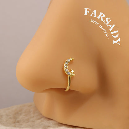 Celestial Trio Hook - 925 Silver Fake Nose Ring / Fit Non-Pierced Nose Ring