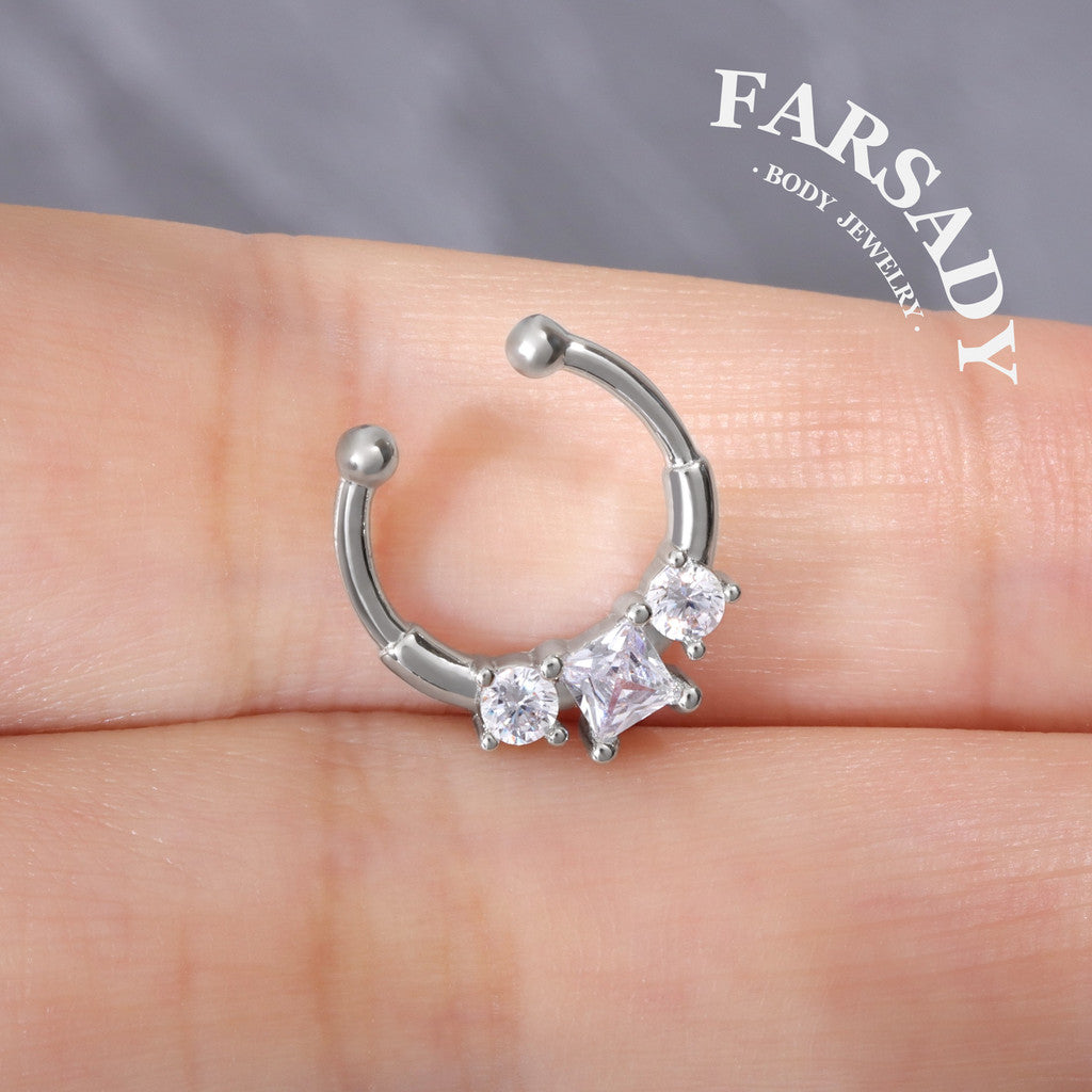 Square Star Duo - 316L Fake Nose Ring C-Hoop Piercing / Fit Non-Pierced Septum Ring