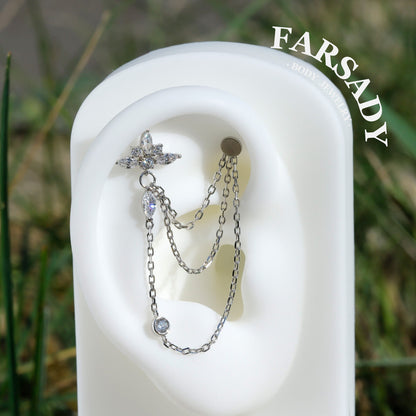 Petal Chain - 925 Silver Threadless Stud / Fits Cartilage Helix Tragus Lobe Earring