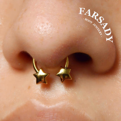 Twin Star - Curved Barbell Ring / Fits 16G Septum Ring Helix Conch Daith Earring