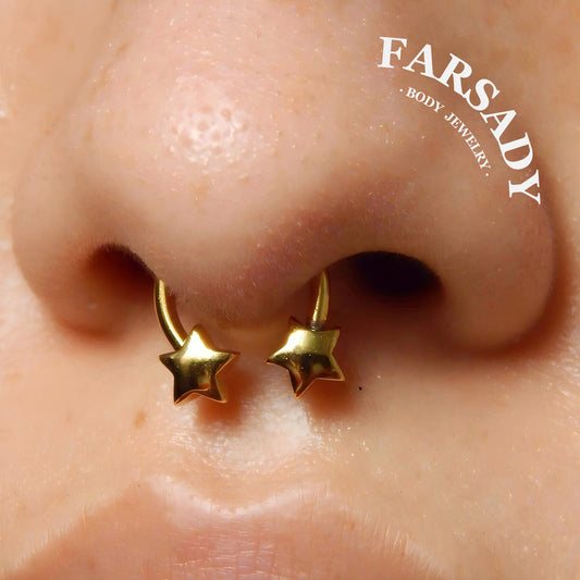 Twin Star - Curved Barbell Ring / Fits 16G Septum Ring Helix Conch Daith Earring
