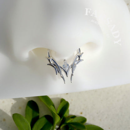 Argent Briar - 925 Silver CZ Hinged Clicker Hoop / Fits 16G Septum Ring Helix Conch Daith Earring