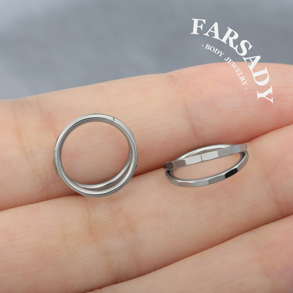 Twin Facet - F136 Titanium Hinged Clicker Hoop / Fits 16G Septum Ring Helix Conch Cartilage Earring
