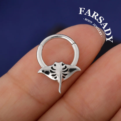 Ray Hush - Sterling Silver Hinged Clicker Hoop / Fits 16G Septum Ring Helix Conch Daith Earring