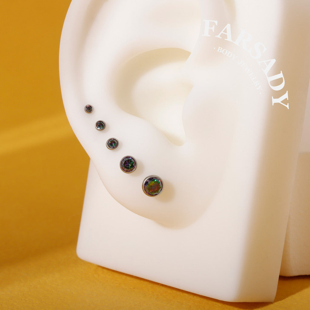 Gradient Color Zircon - F136 Titanium Colorful CZ Replacement Tops / Fits Threadless Ear Studs