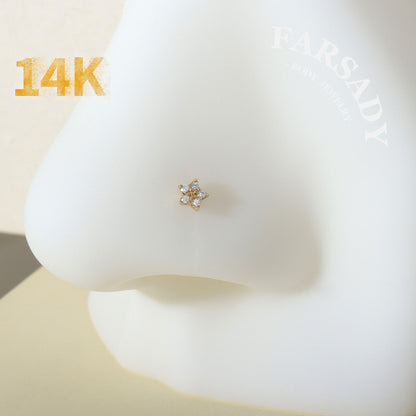 Minimal Star - Solid 14K Gold L-Shape Stud / Fit 20G Nostril Piercing