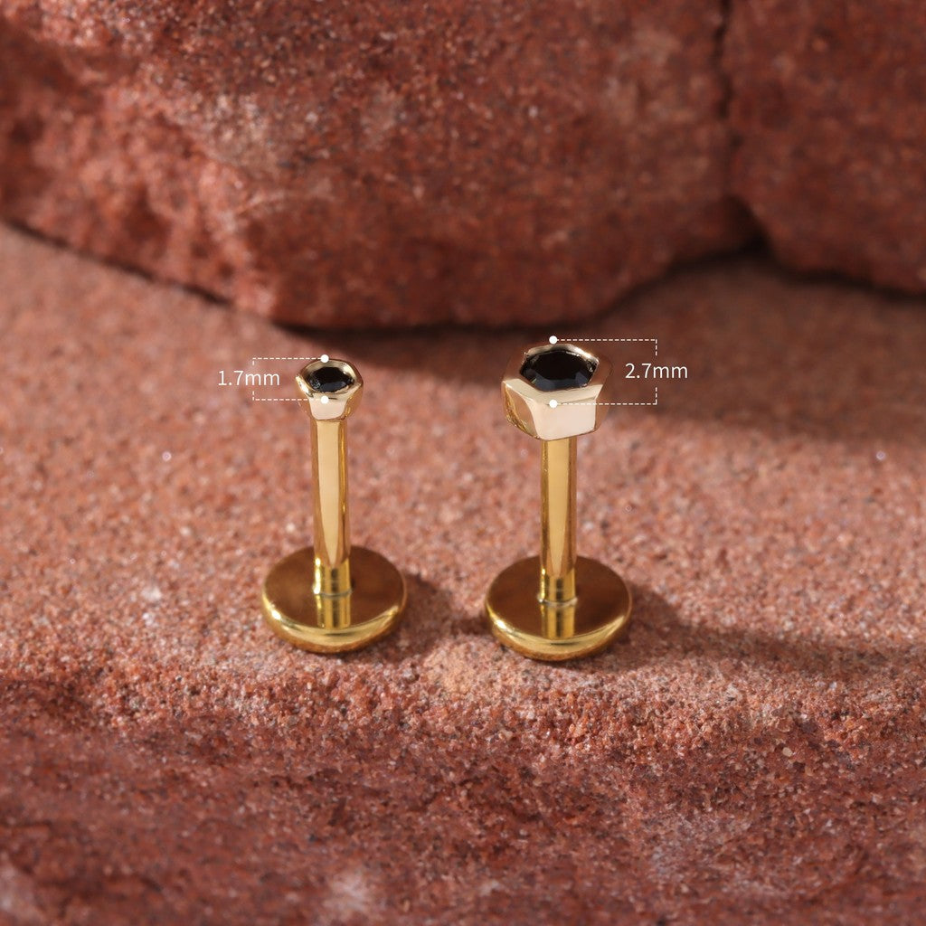 Dark Hexa - Solid 14K Gold Threadless Stud / Fits Cartilage Helix Tragus Lobe Nostril Piercing