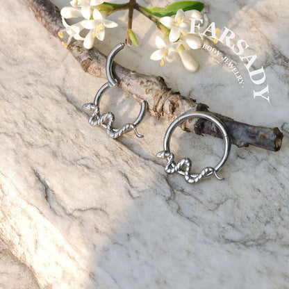 16G Titanium Snake Septum Clicker/ Snake Cartilage Earring/ Hinged Daith Hoops/ Snake Daith Ring/ Titanium Nose Hoop/ Daith Piercing/ Datih Earring