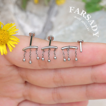 16G 18G Titanium Mini Ball Dangle Stud Earring | Internal Threaded 5mm 6mm 8mm 10mm Post | Helix Tragus  Piercing Jewelry | Easy Insert & Remove Daily Wear with Gift Box