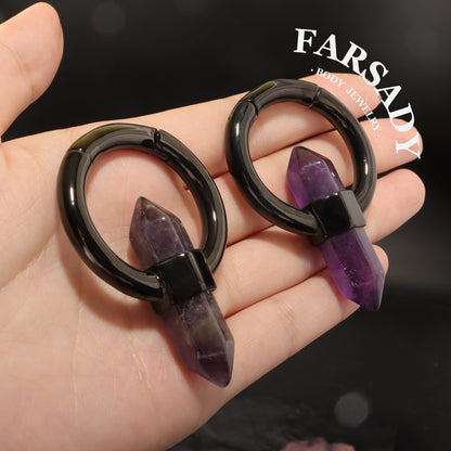 Amethyst Lenis - 316L Magnetic Hinged Ear Weights / Fits 3G 2G Stretched Ear Lobes Tunnels Plugs