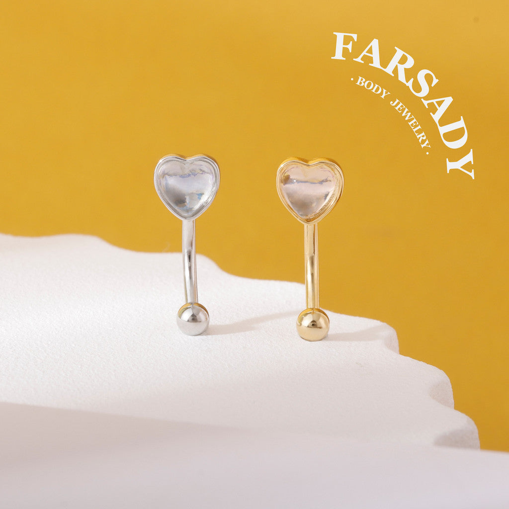 Moonlight Heart - 316L Clear CZ Curved Barbell / Fits 16G Rook Daith Earring Lip Eyebrow Cartilage Piercing