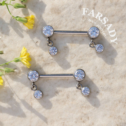 Tassel Crystal - 2PCS F136 Titanium Internally Threaded Straight Barbell / Fits 16G Chest Piercing Nose Bridge