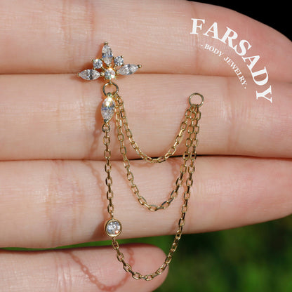 Petal Chain - 925 Silver Threadless Stud / Fits Cartilage Helix Tragus Lobe Earring