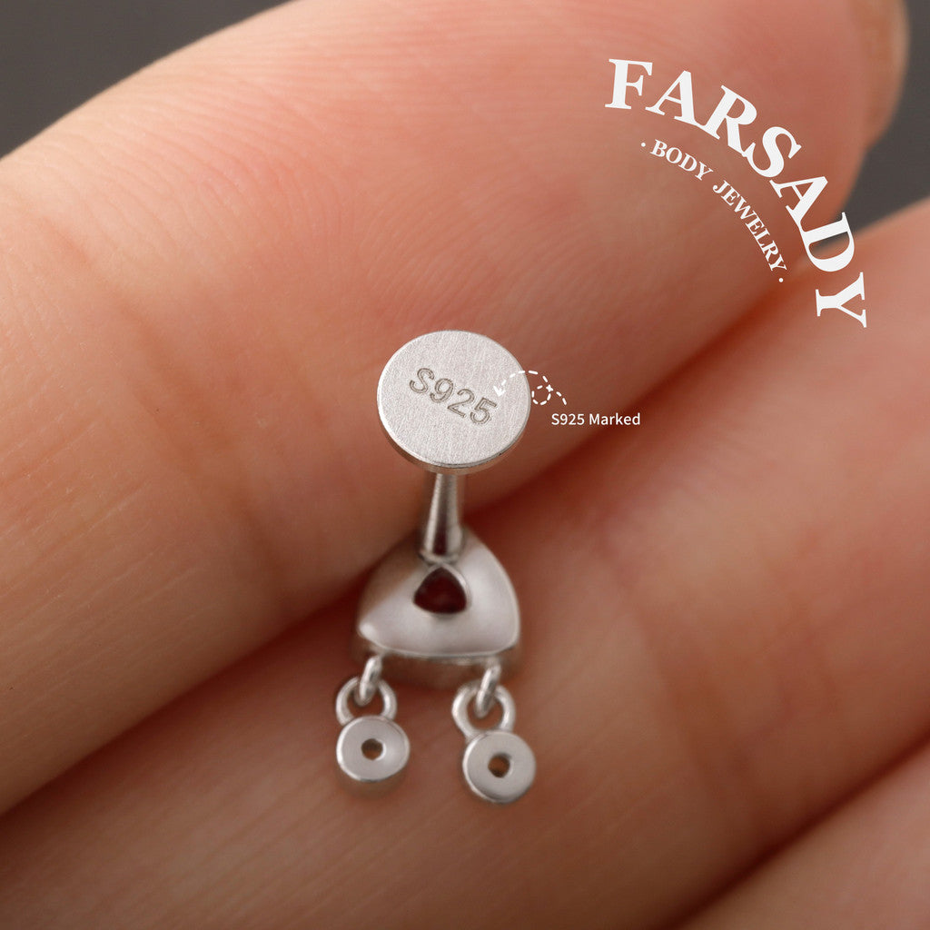 Tide Drop - 925 Silver Internally Threaded Stud / Fits Cartilage Helix Tragus Lobe Piercing