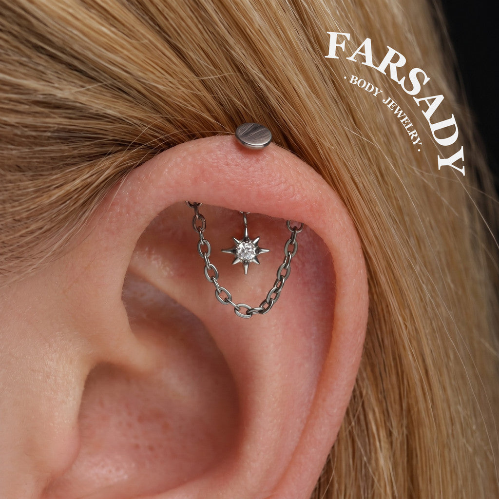 North Star Chain - F136 Titanium Threadless Stud / Fits Vertical Helix Hidden Rook Earring