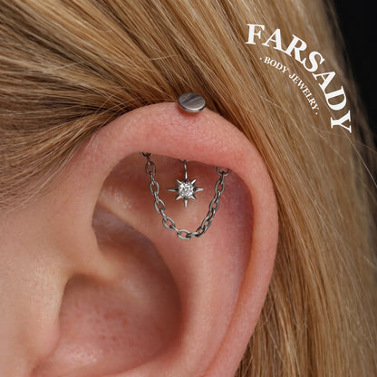 North Star Chain - F136 Titanium Threadless Stud / Fits Vertical Helix Hidden Rook Earring
