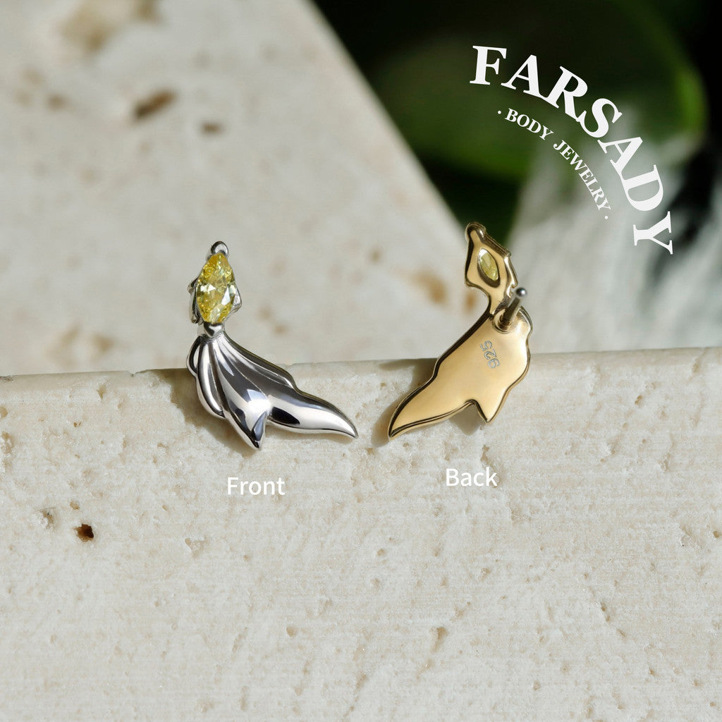 Golden Koi - 925 Silver Threadless Stud / Fits Cartilage Helix Tragus Lobe Nostril Piercing