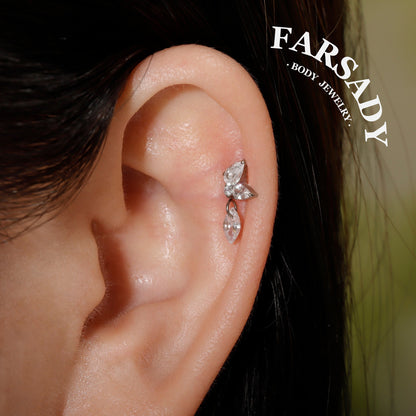 Dangle Crystal Butterfly - F136 Titanium Internally Threaded Stud / Fits Cartilage Helix Tragus Lobe Nostril Piercing