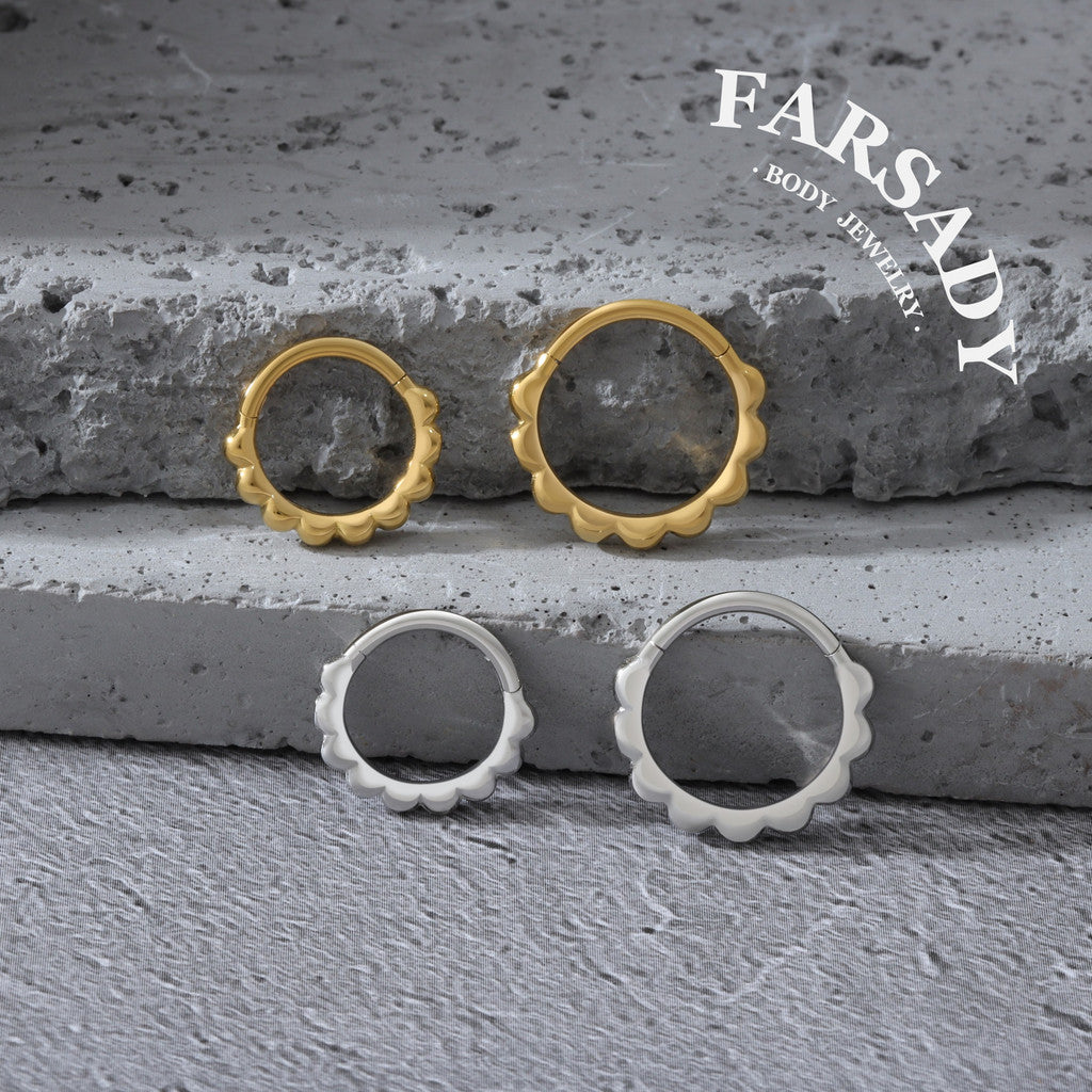 Scallop Edge - 316L Hinged Clicker Hoop / Fits 16G Septum Ring Helix Conch Cartilage Earring