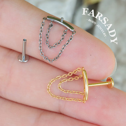 Double Chain - F136 Titanium Internally Threaded Stud / Fits Cartilage Helix Tragus Lobe Piercing