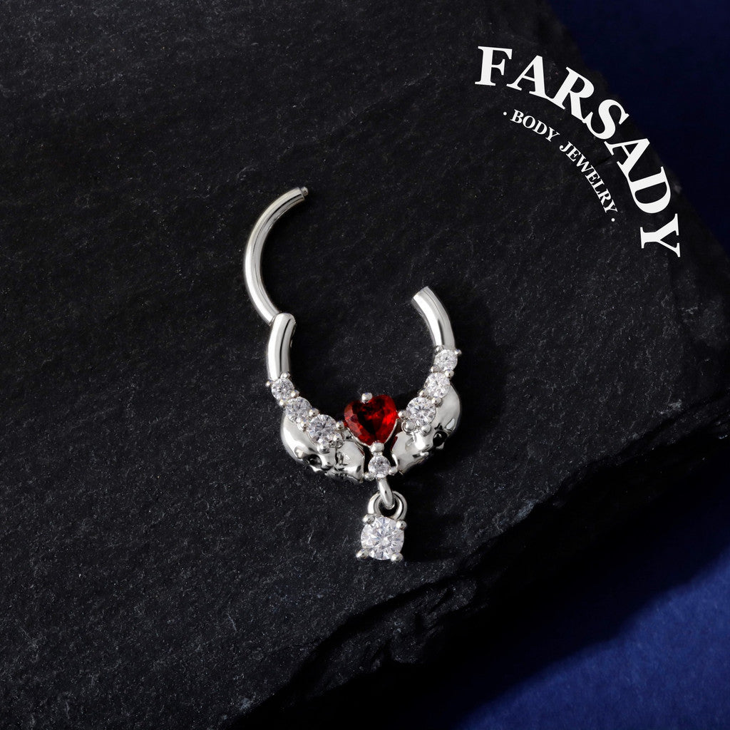 16G 316L Skull&Heart Setpum Ring| Septum Clicker Gold| Gothic Daith Piercing| Dangle Daith/Helix/Tragus Hoop Earring| Halloween Gift Idea