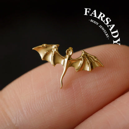 Titanium Flying Dragon Threadless Push In Helix Stud, Hypoallergenic Flat Back Tragus Piercing Jewelry, 16G/18G/20G Cartilage Studs