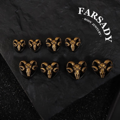 Handmade Ram Skull Ear Plugs Golden Black Acrylic Tunnels Gothic Animal Skull Gauges Unique Ear Stretching Jewelry 8mm 10mm 12mm 14mm Lobe Piercing Body Jewelry