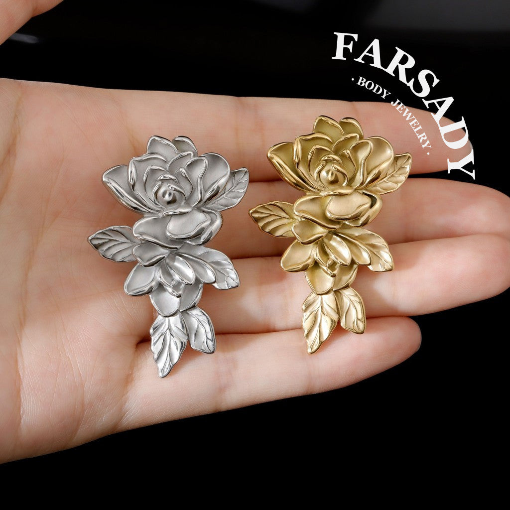 Rose Ear Weights / High-Quality Ear Hanger/ 00 Gauge Ear Weight Silvery/ Ear Stretched Jewelry/Weighted Dangle 10mm/Lobe Weights Steel