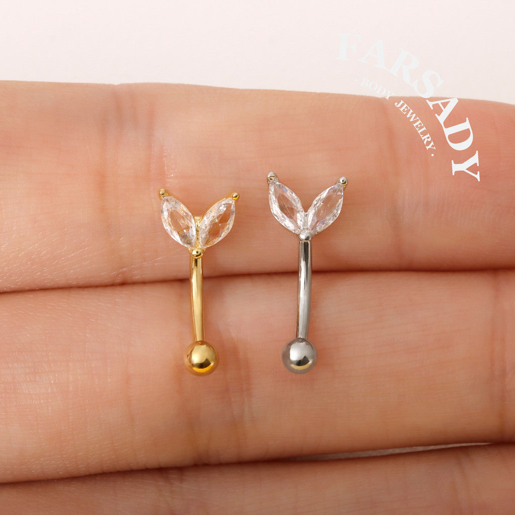 16G Flower Bud Curved Barbell, Silver CZ 8mm Bar Eyebrow Piercings Barbell, CZ Bud Rook Earring, 8mm Cute Rook Barbell