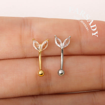 16G Flower Bud Curved Barbell, Silver CZ 8mm Bar Eyebrow Piercings Barbell, CZ Bud Rook Earring, 8mm Cute Rook Barbell
