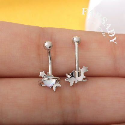 16G Planet Curved Barbell, Silver 8mm Eyebrow Piercings Barbell, Star Moon Rook Earring, 8mm Crystal ball Rook Barbell