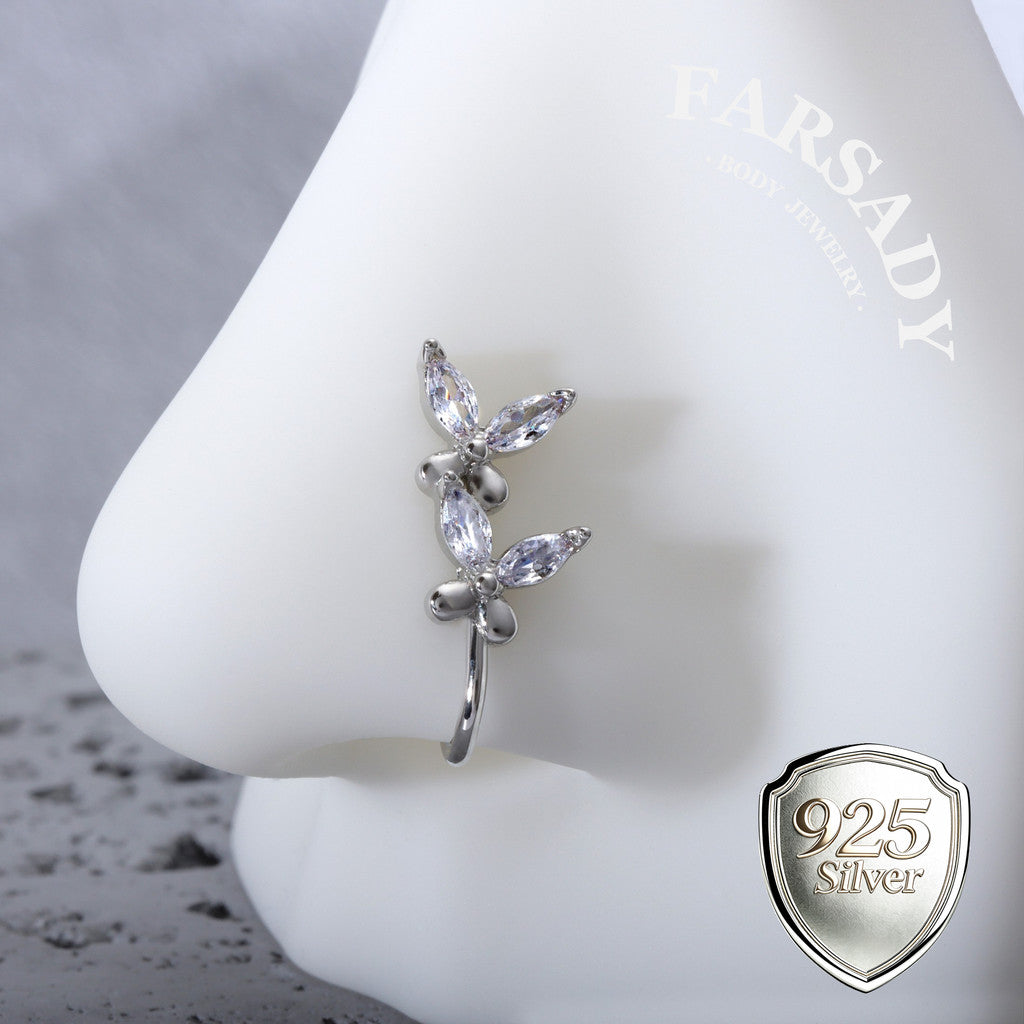 Twin Petal Drift - 925 Silver Fake Nose Ring / Fit Non-Pierced Nose Ring