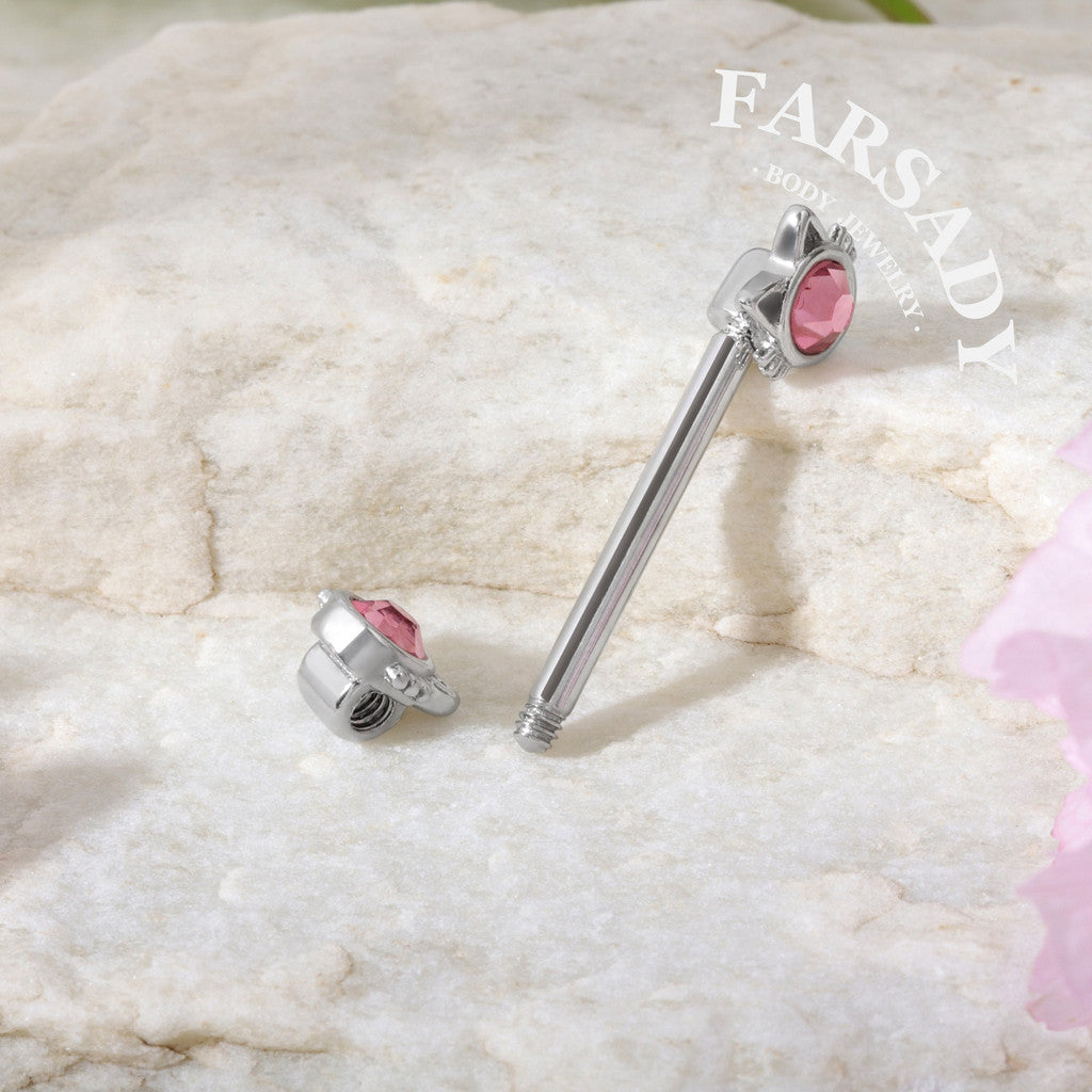 Pink Eyed Cat - 2PCS Pink CZ Straight Barbell / Fits 16G Chest Piercing Nose Bridge