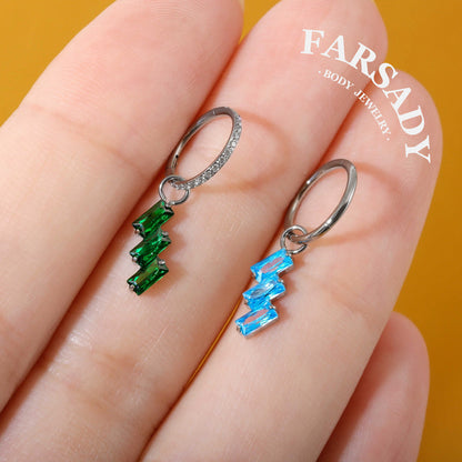 Zigzag Glacier Crystal - F136 Titanium Colorful CZ Dangle Charm / Interchangeable Hoop Earring Pendant for Helix Daith Cartilage Piercing