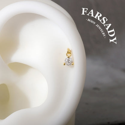 Chime Gem - 925 Silver Round CZ Dangle Stud / Fits Cartilage Helix Tragus Lobe Piercing