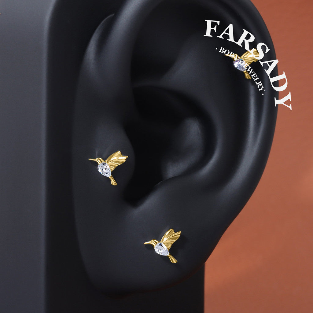 Gilded Hover - F136 Titanium Internally Threaded Stud / Fits Cartilage Helix Tragus Lobe Nostril Piercing