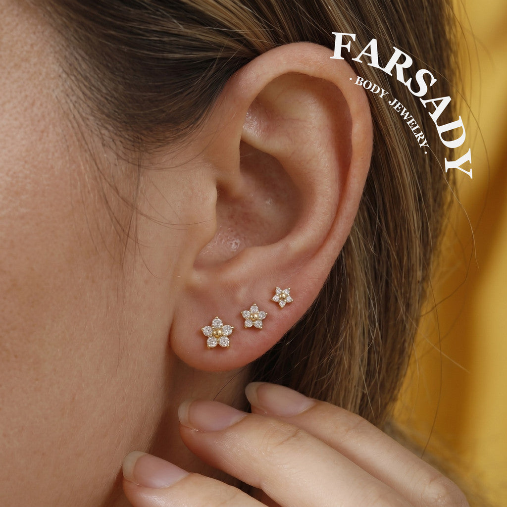 Petal Spark - F136 Titanium Replacement Tops / Fits Internal Thread Ear Studs