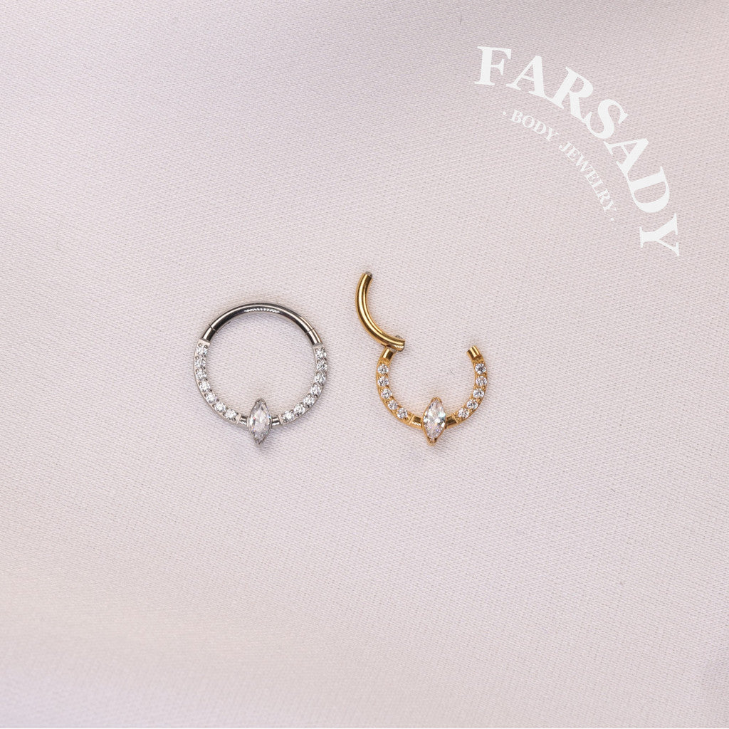 Marquise Arc - ASTM F136 Titanium Hinged Clicker Hoop / Fits 16G Septum Ring Helix Conch Cartilage Earring