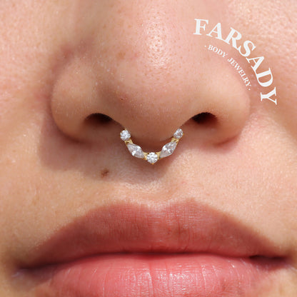 Elongate Bloom - ASTM F136 Titanium Hinged Clicker Hoop / Fits 16G Septum Ring Helix Conch Cartilage Earring