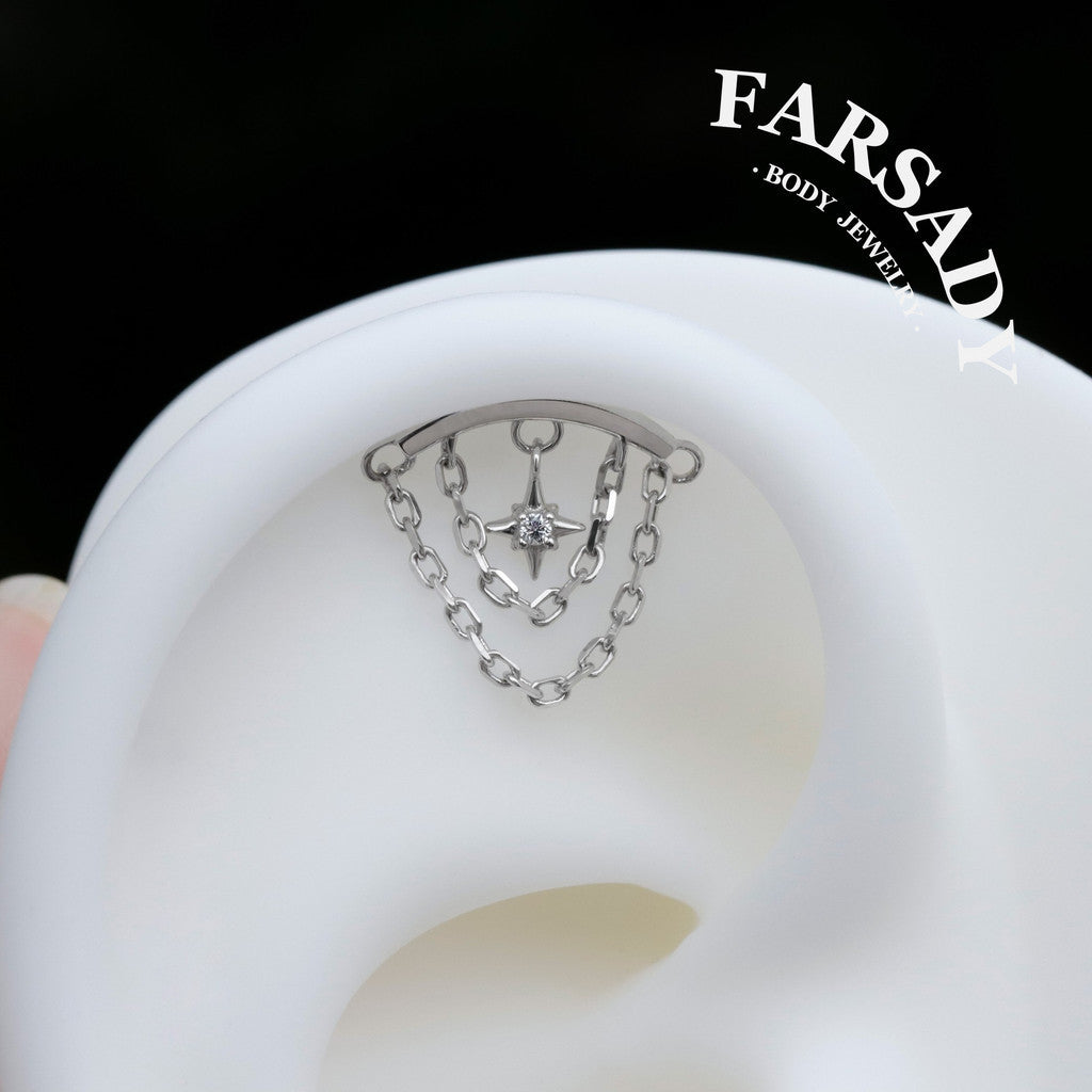 North Star Linkage - Sterling Silver Push In Stud / Fits Cartilage Helix Tragus Lobe Earring