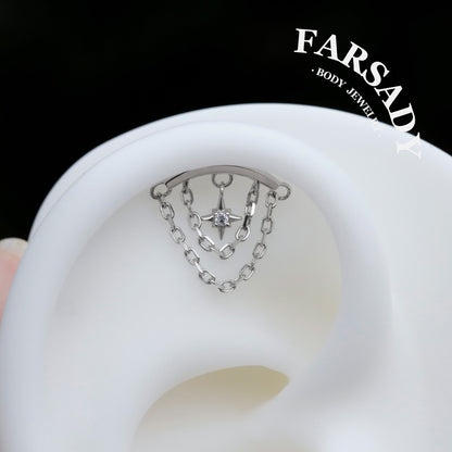 North Star Linkage - Sterling Silver Push In Stud / Fits Cartilage Helix Tragus Lobe Earring