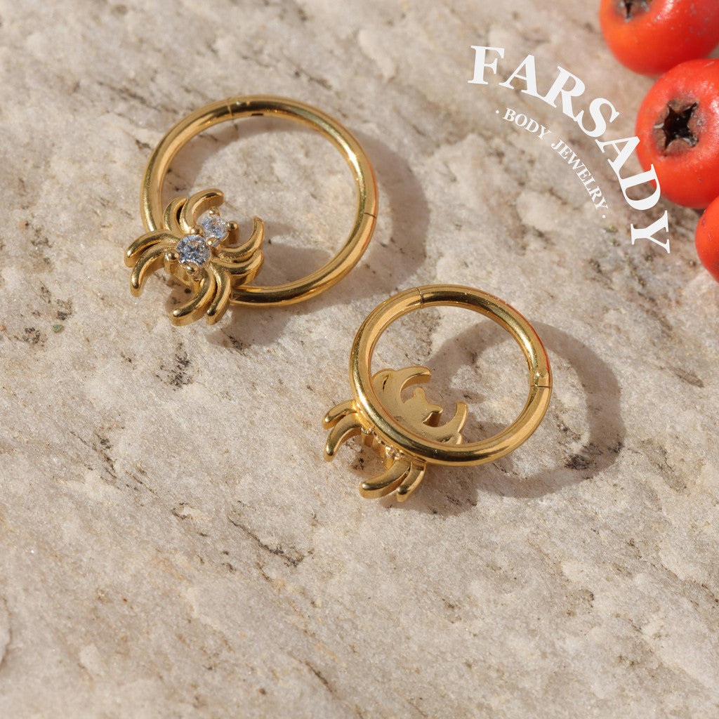 Orb Spider - CZ Hinged Clicker Hoop / Fits 16G Septum Ring Helix Conch Cartilage Earring