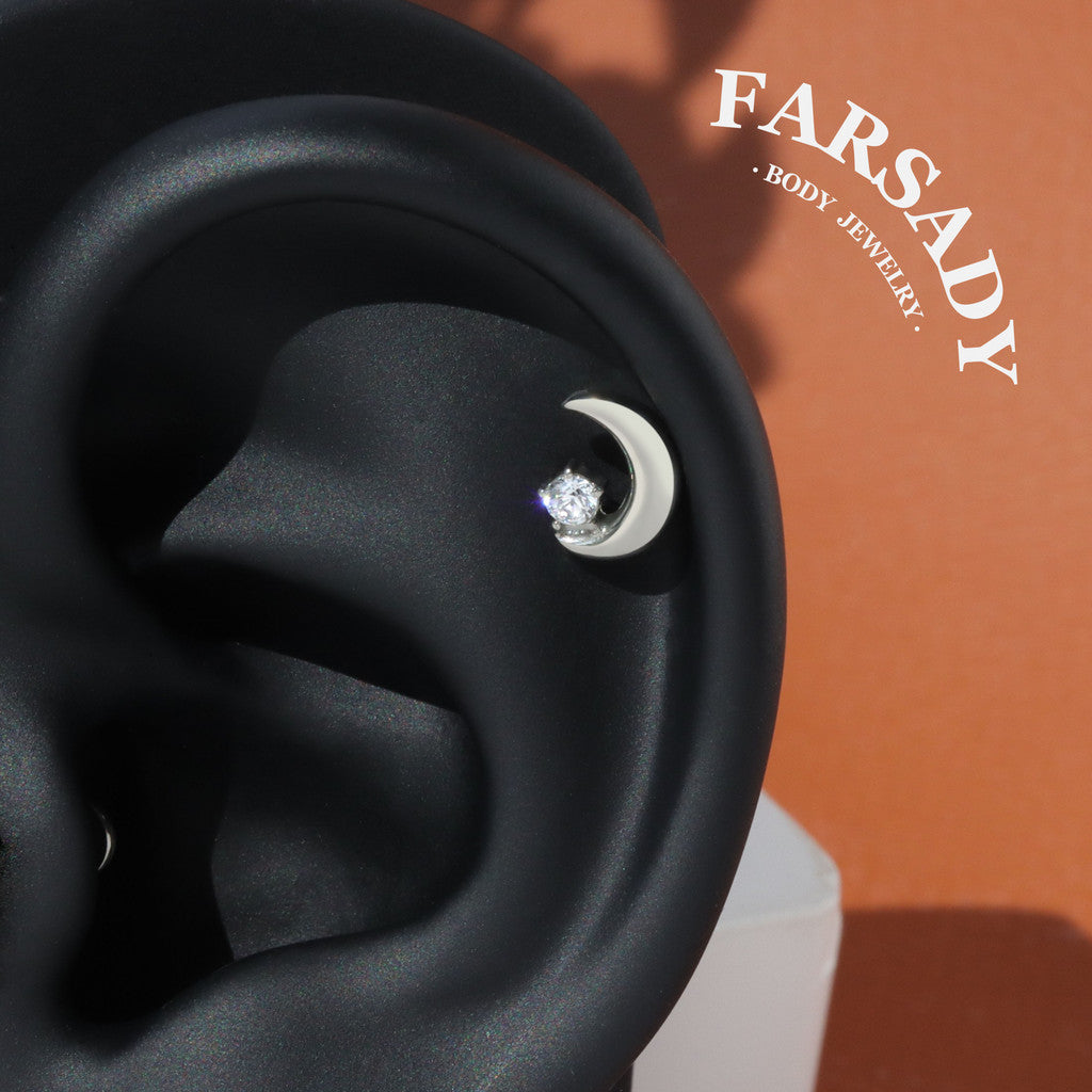 Lunar Spark - F136 Titanium Internally Threaded Stud / Fits Cartilage Helix Tragus Lobe Nostril Piercing