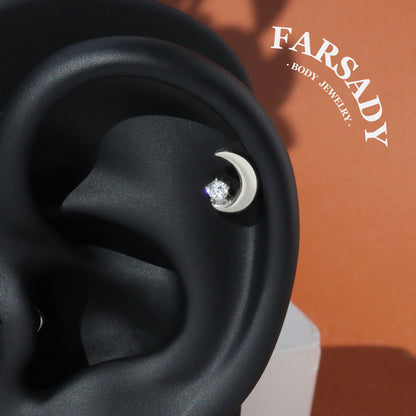 Lunar Spark - F136 Titanium Internally Threaded Stud / Fits Cartilage Helix Tragus Lobe Nostril Piercing