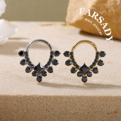 Obsidian Veil - F136 Titanium Hinged Clicker Hoop / Fits 16G Septum Ring Helix Conch Cartilage Earring